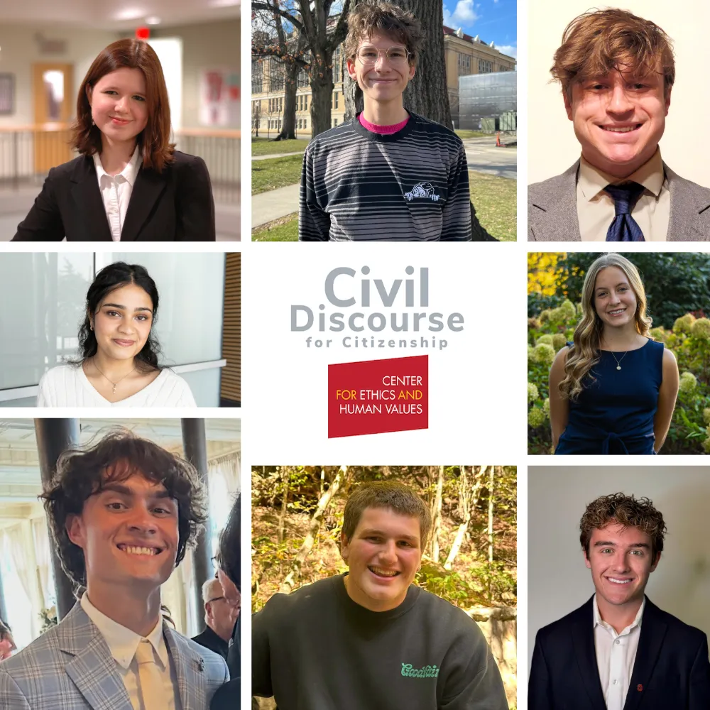 Logo with faces of civil discourse fellows surrounding it